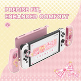 PlayVital Magic Wings Protective Case for Nintendo Switch OLED with Extra Stand, Dockable Hard Shell Cover + Silicone Grips for Switch OLED with Thumb Grip Caps, Daily Protection - Pink - XYMSOP002