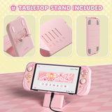 PlayVital Magic Wings Protective Case for Nintendo Switch OLED with Extra Stand, Dockable Hard Shell Cover + Silicone Grips for Switch OLED with Thumb Grip Caps, Daily Protection - Pink - XYMSOP002