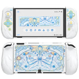 PlayVital Magic Wings Protective Case for Nintendo Switch OLED with Extra Stand, Dockable Hard Shell Cover + Silicone Grips for Switch OLED with Thumb Grip Caps, Daily Protection - White - XYMSOP001