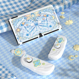 PlayVital Magic Wings Protective Case for Nintendo Switch OLED with Extra Stand, Dockable Hard Shell Cover + Silicone Grips for Switch OLED with Thumb Grip Caps, Daily Protection - White - XYMSOP001