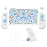 PlayVital Magic Wings Protective Case for Nintendo Switch OLED with Extra Stand, Dockable Hard Shell Cover + Silicone Grips for Switch OLED with Thumb Grip Caps, Daily Protection - White - XYMSOP001