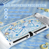 PlayVital Magic Wings Protective Case for Nintendo Switch OLED with Extra Stand, Dockable Hard Shell Cover + Silicone Grips for Switch OLED with Thumb Grip Caps, Daily Protection - White - XYMSOP001