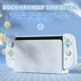 PlayVital Magic Wings Protective Case for Nintendo Switch OLED with Extra Stand, Dockable Hard Shell Cover + Silicone Grips for Switch OLED with Thumb Grip Caps, Daily Protection - White - XYMSOP001