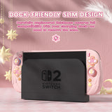 PlayVital Magic Wings Silicone Grip Case for Nintendo Switch 2 – Dockable Anime Protective Cover with Extra Adjustable Stand & Thumb Grips - Pink - XYFNTM001