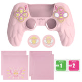 PlayVital Magic Wings Protective Silicone Cover Skin for PS5 Controller – Soft Anti-Slip Grip Protector Case for PS5 Controller with Thumbstick Caps & Themed Stickers, Charging Station Compatible - Pink - YLEPFP003