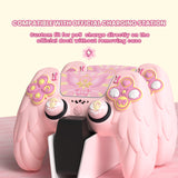 PlayVital Magic Wings Protective Silicone Cover Skin for PS5 Controller – Soft Anti-Slip Grip Protector Case for PS5 Controller with Thumbstick Caps & Themed Stickers, Charging Station Compatible - Pink - YLEPFP003