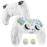 PlayVital Magic Wings Protective Silicone Cover Skin for PS5 Controller – Soft Anti-Slip Grip Protector Case for PS5 Controller with Thumbstick Caps & Themed Stickers, Charging Station Compatible - White - YLEPFP002