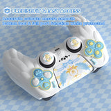 PlayVital Magic Wings Protective Silicone Cover Skin for PS5 Controller – Soft Anti-Slip Grip Protector Case for PS5 Controller with Thumbstick Caps & Themed Stickers, Charging Station Compatible - White - YLEPFP002