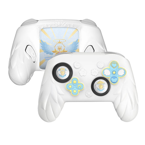 PlayVital Magic Wings Silicone Cover for Nintendo Switch 2 Pro Controller, Cute Protective Skin Case for Switch 2 Pro Controller with Back Button Caps, Thumb Grips & Stickers - White - PQCPTP002