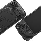 PlayVital Mecha Protective Case for Steam Deck – Anti-Slip Silicone Grip Cover for Steam Deck OLED & LCD, Shockproof Shell with Back Button Enhancement Set & Thumb Grips & Stickers - Black - JAGSDP001