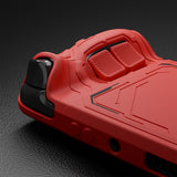 PlayVital Mecha Protective Case for Steam Deck – Anti-Slip Silicone Grip Cover for Steam Deck OLED & LCD, Shockproof Shell with Back Button Enhancement Set & Thumb Grips & Stickers - Red - JAGSDP003