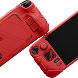 PlayVital Mecha Protective Case for Steam Deck – Anti-Slip Silicone Grip Cover for Steam Deck OLED & LCD, Shockproof Shell with Back Button Enhancement Set & Thumb Grips & Stickers - Red - JAGSDP003