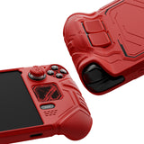 PlayVital Mecha Protective Case for Steam Deck – Anti-Slip Silicone Grip Cover for Steam Deck OLED & LCD, Shockproof Shell with Back Button Enhancement Set & Thumb Grips & Stickers - Red - JAGSDP003