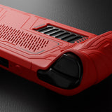 PlayVital Mecha Protective Case for Steam Deck – Anti-Slip Silicone Grip Cover for Steam Deck OLED & LCD, Shockproof Shell with Back Button Enhancement Set & Thumb Grips & Stickers - Red - JAGSDP003