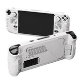 PlayVital Mecha Protective Case for Steam Deck – Anti-Slip Silicone Grip Cover for Steam Deck OLED & LCD, Shockproof Shell with Back Button Enhancement Set & Thumb Grips & Stickers - White - JAGSDP002