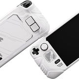 PlayVital Mecha Protective Case for Steam Deck – Anti-Slip Silicone Grip Cover for Steam Deck OLED & LCD, Shockproof Shell with Back Button Enhancement Set & Thumb Grips & Stickers - White - JAGSDP002