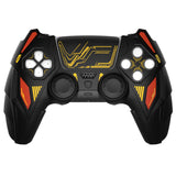 PlayVital Mecha Rhino Silicone Cover for PS5 Controller with Thumb Grips & Stickers, Anti-Slip Controller Grip Skin Accessories Compatible with PS5 Charging Station - Black & Caution Red - HZAPFP002