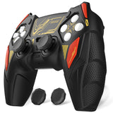 PlayVital Mecha Rhino Silicone Cover for PS5 Controller with Thumb Grips & Stickers, Anti-Slip Controller Grip Skin Accessories Compatible with PS5 Charging Station - Black & Caution Red - HZAPFP002