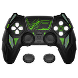 PlayVital Mecha Rhino Silicone Cover for PS5 Controller with Thumb Grips & Stickers, Anti-Slip Controller Grip Skin Accessories Compatible with PS5 Charging Station - Black & Green - HZAPFP001