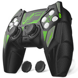 PlayVital Mecha Rhino Silicone Cover for PS5 Controller with Thumb Grips & Stickers, Anti-Slip Controller Grip Skin Accessories Compatible with PS5 Charging Station - Black & Green - HZAPFP001
