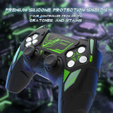 PlayVital Mecha Rhino Silicone Cover for PS5 Controller with Thumb Grips & Stickers, Anti-Slip Controller Grip Skin Accessories Compatible with PS5 Charging Station - Black & Green - HZAPFP001