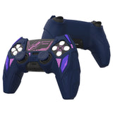 PlayVital Mecha Rhino Silicone Cover for PS5 Controller with Thumb Grips & Stickers, Anti-Slip Controller Grip Skin Accessories Compatible with PS5 Charging Station - Midnight Blue & Purple - HZAPFP005