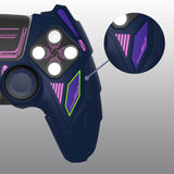 PlayVital Mecha Rhino Silicone Cover for PS5 Controller with Thumb Grips & Stickers, Anti-Slip Controller Grip Skin Accessories Compatible with PS5 Charging Station - Midnight Blue & Purple - HZAPFP005