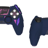PlayVital Mecha Rhino Silicone Cover for PS5 Controller with Thumb Grips & Stickers, Anti-Slip Controller Grip Skin Accessories Compatible with PS5 Charging Station - Midnight Blue & Purple - HZAPFP005