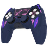 PlayVital Mecha Rhino Silicone Cover for PS5 Controller with Thumb Grips & Stickers, Anti-Slip Controller Grip Skin Accessories Compatible with PS5 Charging Station - Midnight Blue & Purple - HZAPFP005