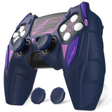 PlayVital Mecha Rhino Silicone Cover for PS5 Controller with Thumb Grips & Stickers, Anti-Slip Controller Grip Skin Accessories Compatible with PS5 Charging Station - Midnight Blue & Purple - HZAPFP005