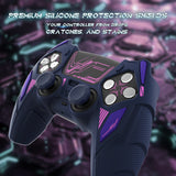 PlayVital Mecha Rhino Silicone Cover for PS5 Controller with Thumb Grips & Stickers, Anti-Slip Controller Grip Skin Accessories Compatible with PS5 Charging Station - Midnight Blue & Purple - HZAPFP005