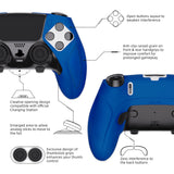 PlayVital Ninja Edition Anti-Slip Half-Covered Silicone Cover Skin for ps5 Edge Controller, Ergonomic Protector Soft Rubber Case for ps5 Edge Wireless Controller with Thumb Grip Caps - Blue - EYPFP008