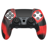 PlayVital Ninja Edition Anti-Slip Half-Covered Silicone Cover Skin for ps5 Edge Controller, Ergonomic Protector Soft Rubber Case for ps5 Edge Wireless Controller with Thumb Grip Caps - Red & Black - EYPFP016