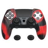 PlayVital Ninja Edition Anti-Slip Half-Covered Silicone Cover Skin for ps5 Edge Controller, Ergonomic Protector Soft Rubber Case for ps5 Edge Wireless Controller with Thumb Grip Caps - Red & Black - EYPFP016