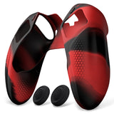 PlayVital Ninja Edition Anti-Slip Half-Covered Silicone Cover Skin for ps5 Edge Controller, Ergonomic Protector Soft Rubber Case for ps5 Edge Wireless Controller with Thumb Grip Caps - Red & Black - EYPFP016