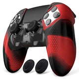 PlayVital Ninja Edition Anti-Slip Half-Covered Silicone Cover Skin for ps5 Edge Controller, Ergonomic Protector Soft Rubber Case for ps5 Edge Wireless Controller with Thumb Grip Caps - Red & Black - EYPFP016