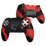 PlayVital Ninja Edition Anti-Slip Half-Covered Silicone Cover Skin for ps5 Edge Controller, Ergonomic Protector Soft Rubber Case for ps5 Edge Wireless Controller with Thumb Grip Caps - Red & Black - EYPFP016