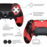 PlayVital Ninja Edition Anti-Slip Half-Covered Silicone Cover Skin for ps5 Edge Controller, Ergonomic Protector Soft Rubber Case for ps5 Edge Wireless Controller with Thumb Grip Caps - Red & Black - EYPFP016
