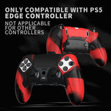 PlayVital Ninja Edition Anti-Slip Half-Covered Silicone Cover Skin for ps5 Edge Controller, Ergonomic Protector Soft Rubber Case for ps5 Edge Wireless Controller with Thumb Grip Caps - Red & Black - EYPFP016