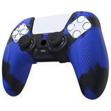 PlayVital Ninja Edition Anti-Slip Silicone Cover Skin for ps5 Wireless Controller, Ergonomic Protector Soft Rubber Case for ps5 Controller Fits with Charging Station with Thumb Grip Caps - Blue & Black - MQRPFP008