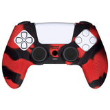 PlayVital Ninja Edition Anti-Slip Silicone Cover Skin for ps5 Wireless Controller, Ergonomic Protector Soft Rubber Case for ps5 Controller Fits with Charging Station with Thumb Grip Caps - Red & Black - MQRPFP007