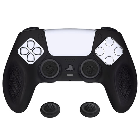 PlayVital Ninja Edition Anti-Slip Silicone Cover Skin for ps5 Wireless Controller, Ergonomic Protector Soft Rubber Case for ps5 Controller Fits with Charging Station with Thumb Grip Caps - Black - MQRPFP001