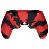 PlayVital Ninja Edition Anti-Slip Silicone Cover Skin for ps5 Wireless Controller, Ergonomic Protector Soft Rubber Case for ps5 Controller Fits with Charging Station with Thumb Grip Caps - Red & Black - MQRPFP007