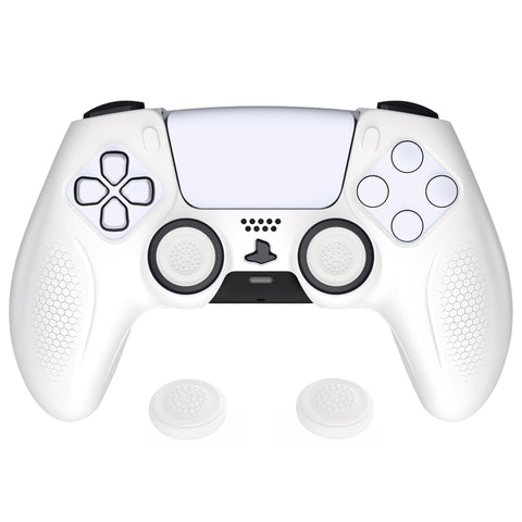 PlayVital Ninja Edition Anti-Slip Silicone Cover Skin for ps5 Wireless Controller, Ergonomic Protector Soft Rubber Case for ps5 Controller Fits with Charging Station with Thumb Grip Caps - White - MQRPFP002