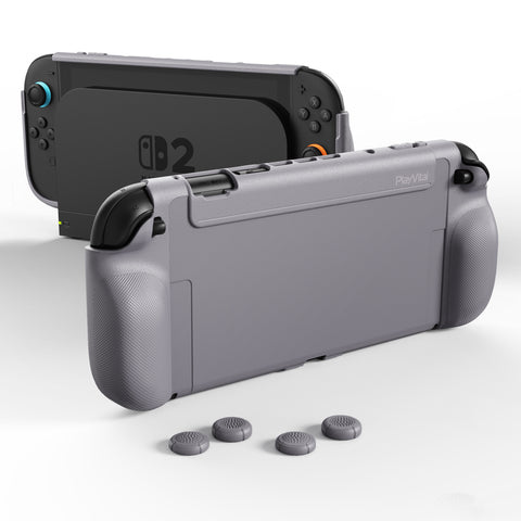 PlayVital PURE Protective Case for Nintendo Switch 2 - Dockable Shockproof TPU Cover with 4 Thumb Grips | Ergonomic Grip Design & Anti-Slip Protection - New Hope Gray - JKUNTM003
