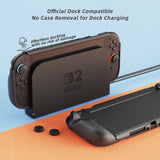 PlayVital PURE Grip Case for Nintendo Switch 2 – Shockproof TPU Cover Ergonomic Anti-Slip Grips Design & Thumbstick Caps - Black - JKUNTM001M2