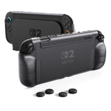 PlayVital PURE Grip Case for Nintendo Switch 2 – Shockproof TPU Cover Ergonomic Anti-Slip Grips Design & Thumbstick Caps - Clear Black - JKUNTM002M2