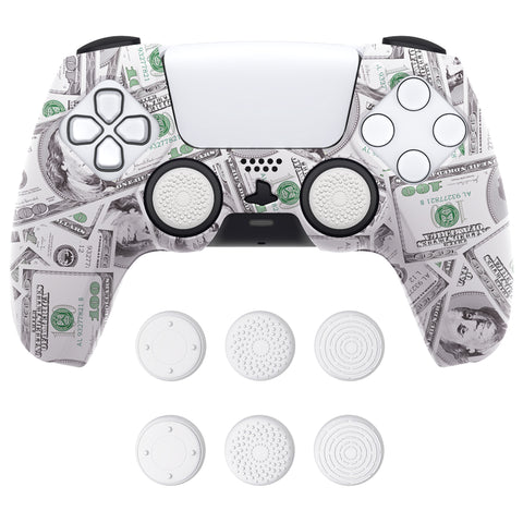 PlayVital Pure Series 100 Cash Money Dollar Dockable Model Anti-Slip Silicone Cover Skin with 6 Thumb Grip Caps for ps5 Controller Fits with Charging Station - EKPFS001