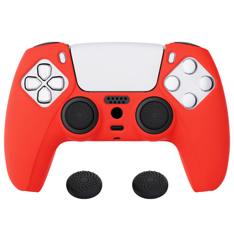 PlayVital Passion Red Pure Series Anti-Slip Silicone Cover Skin for PS 5 Controller, Soft Rubber Case for PS5 Controller with Black Thumb Grip Caps - KOPF017