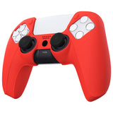 PlayVital Pure Series Dockable Model Anti-Slip Silicone Cover Skin for ps5 Controller, Soft Rubber Grip Case for ps5 Wireless Controller Fits with Charging Station with 6 Thumb Grip Caps - Passion Red - EKPFP005